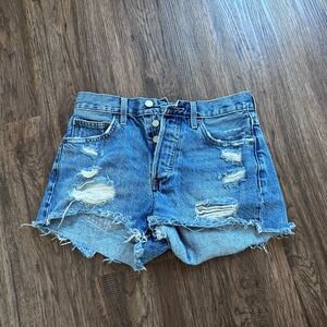 Denim Forum Blue Distressed High-Rise Jean Shorts